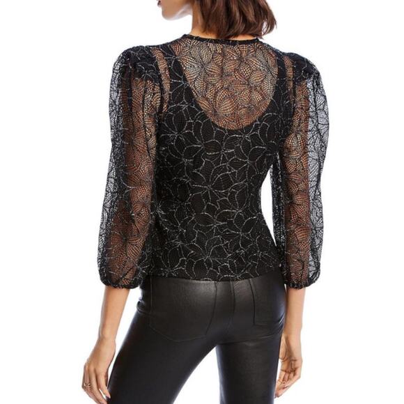 LINI Black Lace Button Up Blouse Size M - Picture 8 of 10